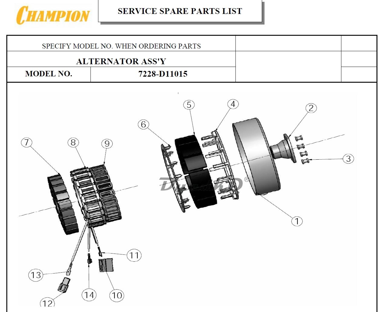 Запчасти Champion FDD 110 MOTD